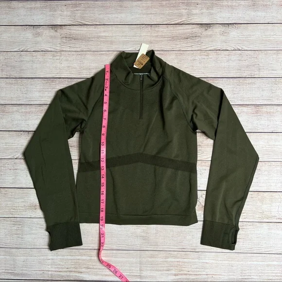 PINK Active Green Long Sleeve Partial Zip Pullover Cropped Sweatshirt Size M - Picture 7 of 10